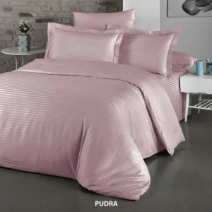 Комплект постільної білизни  Cotton Area  Євро 200х220 см Страйп сатін Пудровий