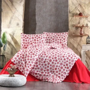 Комплект постільної білизни Kayra Flanel Євро 200×220 см Байка Червоні сніжинки