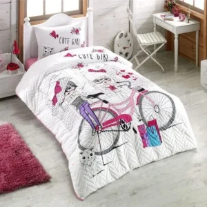 Комплект постільної білизни  з покривалом Kristal  Полуторний 160х230 см Рафонс Дівчатка на велосипеді