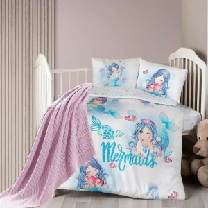 Комплект дитячої постільної білизни в ліжечко з пледом First Choice Baby 100х150 Сатін-Digital Русалка