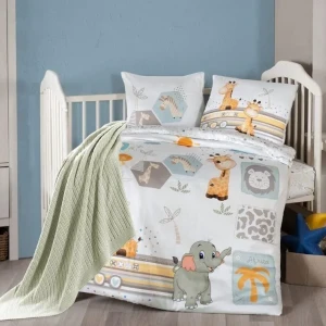 Комплект дитячої постільної білизни в ліжечко з пледом First Choice Baby 100х150 Сатін-Digital Сафарі