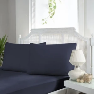 Простирадло на гумці з наволочками First Choice Сатин  160х200см Темно-синій