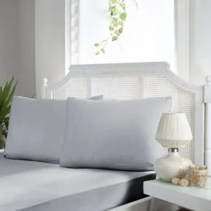 Простирадло на гумці з наволочками First Choice Сатин  180х200см Світло-сірий