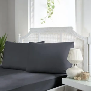 Простирадло на гумці з наволочками First Choice Сатин  180х200см Темно-сірий