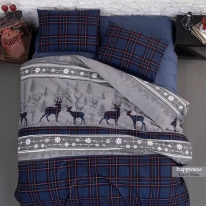 Комплект постільної білизни First Choice Flanel Євро 200×220 см Байка Сині олені