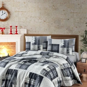 Комплект постільної білизни First Choice Flanel Євро 200×220 см Байка Зимовий ліс