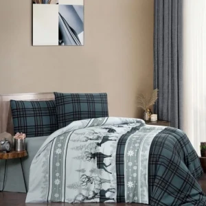 Комплект постільної білизни First Choice Flanel Полуторний 160×220 см Байка Зелені олені