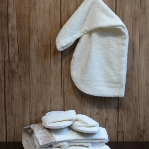 Жіночий набір для сауни рушник, тапочки, чалма  Pupilla Brode Кремовий