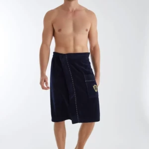 Чоловічий набір для сауни спідниця-рушник, тапочки Nusa Темно-синій