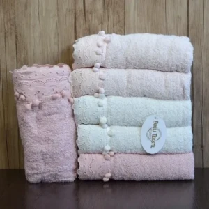 Набір  махрових банних рушників з помпонами Fakili 50см х 90см 6 шт Ponte