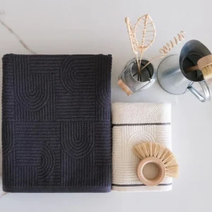 Набір рушників Istanbul Антрацит 50x90 см і 90x150 см — 100% бавовна, вишуканий візерунок, турецька якість.