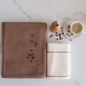 Набір рушників Istanbul Бежевий 50x90 см і 90x150 см — 100% бавовна, вишуканий візерунок, турецька якість