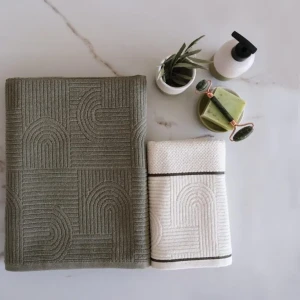 Набір рушників Istanbul Хакі 50x90 см і 90x150 см — 100% бавовна, вишуканий візерунок, турецька якість