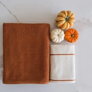 Набір рушників Istanbul Оранжевий 50x90 см і 90x150 см — 100% бавовна, вишуканий візерунок, турецька якість