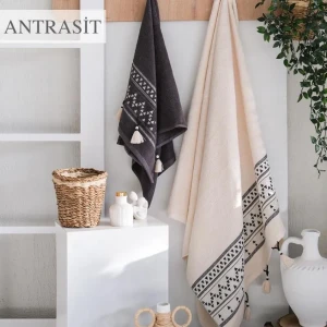 Набір махрових рушників з китицями Istanbul 50x90 см + 90x150 см Антрацит