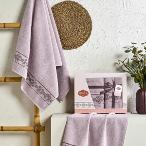 Набір махрових рушників з орнаментом Марла 50x90 см + 70x140 см Ліловий