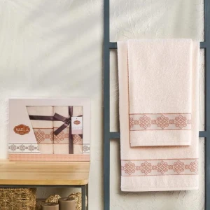 Набір махрових рушників з орнаментом Марла 50x90 см + 70x140 см Персиковий