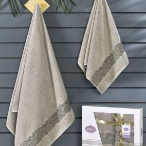 Набір махрових рушників з орнаментом Марла 50x90 см + 70x140 см Бежевий