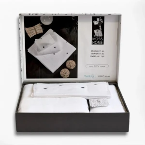 Подарунковий набір рушників Moss з вишивкою – 3 шт (30x50, 50x90, 70x140 см) – Щільність 500 г/м² Gri