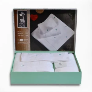 Подарунковий набір рушників Moss з вишивкою – 3 шт (30x50, 50x90, 70x140 см) – Щільність 500 г/м² Mint