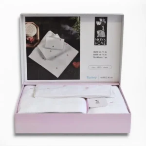 Подарунковий набір рушників Moss з вишивкою – 3 шт (30x50, 50x90, 70x140 см) – Щільність 500 г/м² Pudra