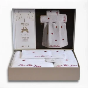 Подарунковий набір рушників Moss з вишивкою – 3 шт (30x50, 50x90, 70x140 см) – Щільність 500 г/м² Love
