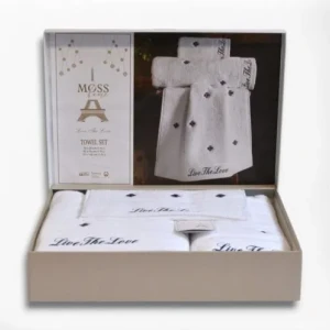 Подарунковий набір рушників Moss з вишивкою – 3 шт (30x50, 50x90, 70x140 см) – Щільність 500 г/м² Love 3