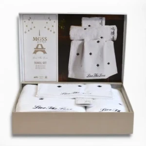 Подарунковий набір рушників Moss з вишивкою – 3 шт (30x50, 50x90, 70x140 см) – Щільність 500 г/м² Love 5