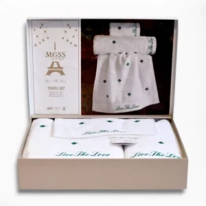 Подарунковий набір рушників Moss з вишивкою – 3 шт (30x50, 50x90, 70x140 см) – Щільність 500 г/м² Love 6