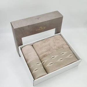 Подарунковий набір рушників Maribor Альвера — 2 шт (50x90 см + 70x140 см), бамбук-бавовна, Туреччина, Бежевий