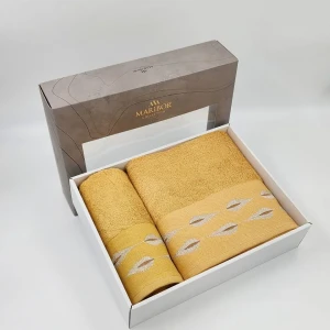 Подарунковий набір рушників Maribor Альвера — 2 шт (50x90 см + 70x140 см), бамбук-бавовна, Туреччина, Гірчичний