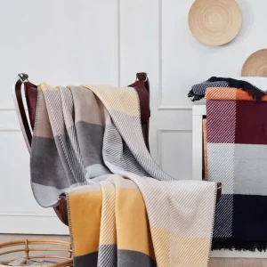 Плед Aksu 180×220 см — бавовняний плед з акрилом, жовтий