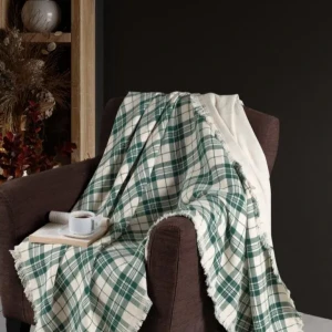 Плед First Choice Ruma зелений у клітинку — 240×220 см, 100% бавовна