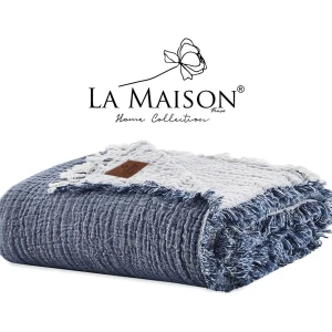 Муслінове покривало Maison La Selin Євро 230×240 Муслін Синій