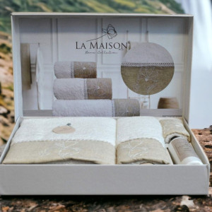 Подарунковий набір рушників La Maison 3 шт Olivia Білий (30х50, 50х90, 70х140) + аромат