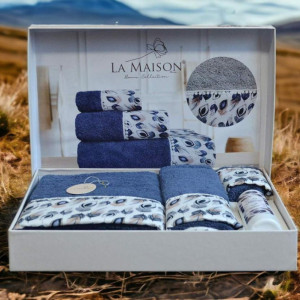 Подарунковий набір рушників La Maison 3 шт Esme Індиго (30х50, 50х90, 70х140) + аромат