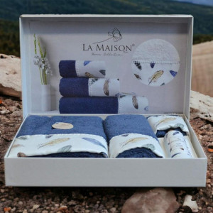 Подарунковий набір рушників La Maison 3 шт Vera Індиго (30х50, 50х90, 70х140) + аромат