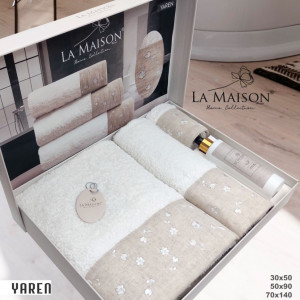 Подарунковий набір рушників La Maison 3 шт Yaren Білий (30х50, 50х90, 70х140) + аромат