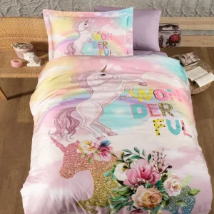 Постільна білизна First choice 3D Satin Rainbow Полуторний 160×220 Сатин Рожевий