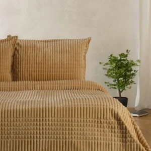 Покривало з наволочками Merinos з Modern Line Полуторний 150×220 см Велсофт Гірчичний