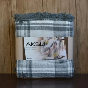 Плед бавовняний Aksu 180х220 см Сірий в клітинку