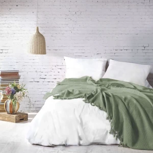 Покривало Saheser Mona Євро 220 х 240 см Жаккард Зелений