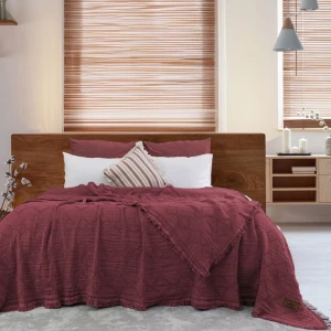 Муслінове покривало Saheser Oscar Ruby Євро 240 х 260 см Муслін Бордовий
