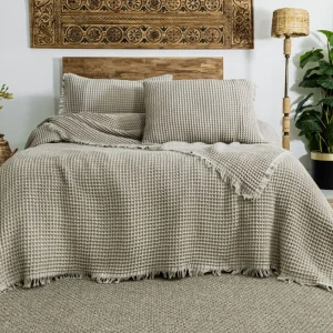 Вафельне покривало з наволочками Saheser з Norah Євро 240 х 260 см Бавовна Бежевий