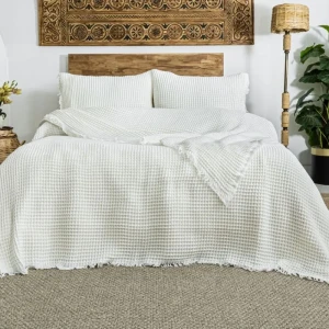 Вафельне покривало з наволочками Saheser з Norah Євро 240 х 260 см Бавовна Кремовий