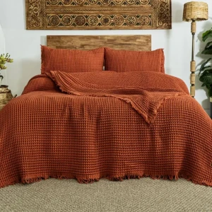 Вафельне покривало з наволочками Saheser з Norah Copper Євро 240 х 260 см Бавовна Теракотовий