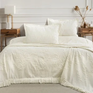 Покривало з наволочками MOSS з Lusia Євро 240 x 260 см Вельвет Кремовий