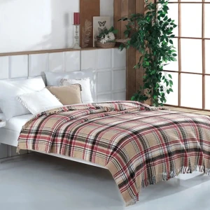 Плед бавовняний Aksu 180х220 см Бежевий